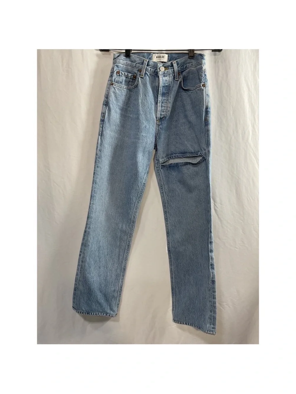 Agolde 'Lana' Blue Denim Slice Straight-Leg Organic Denim Jeans Size 23
